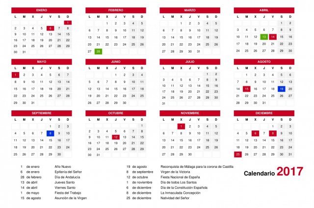 Calendario de fiestas laborales de Andalucía 2017